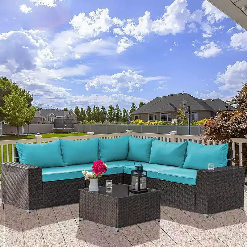 ALAULM Patio Furniture 7 Pieces Outdoor Sectional PE Rattan Sofa Set Brown Manual Wicker Patio Conversation Set