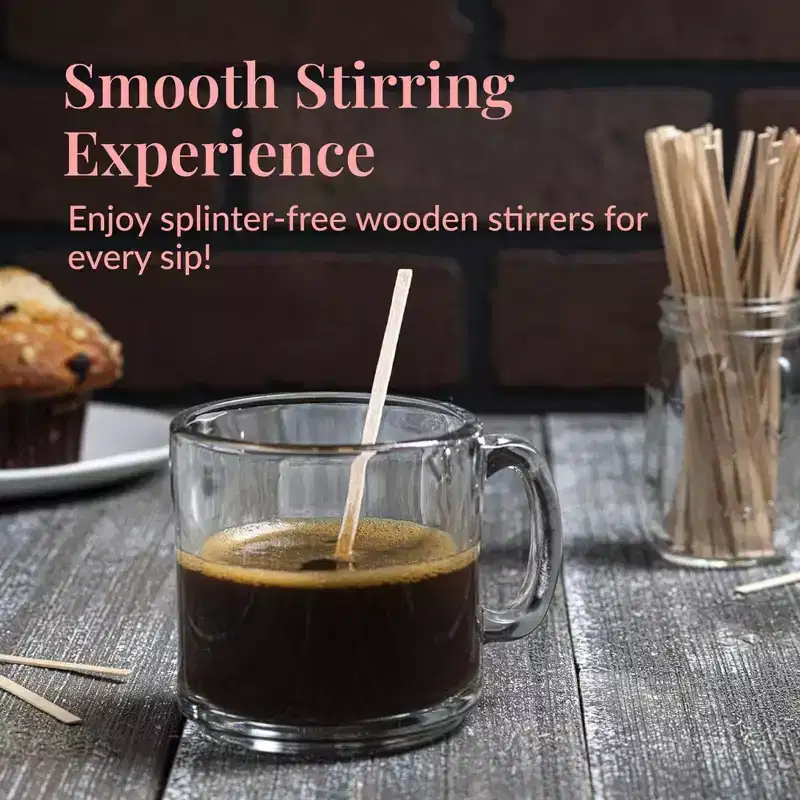1000 Wooden Coffee Stirrer by Prestee - Disposable 5.5 inches Long Wooden Stir Sticks for Coffee and Cocktails