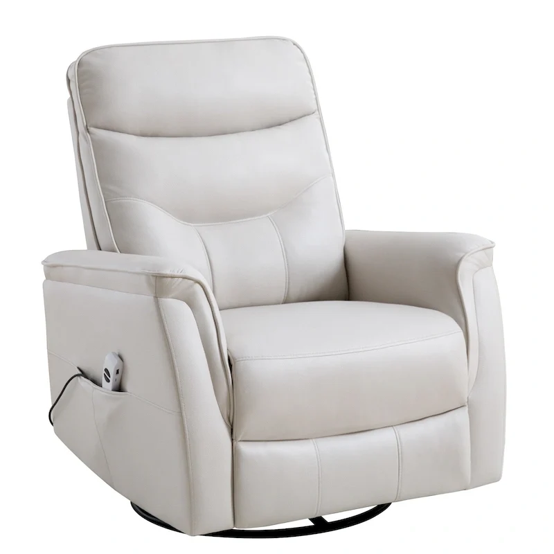 Swivel Power Recliner Faux Leather Glider With USB Port