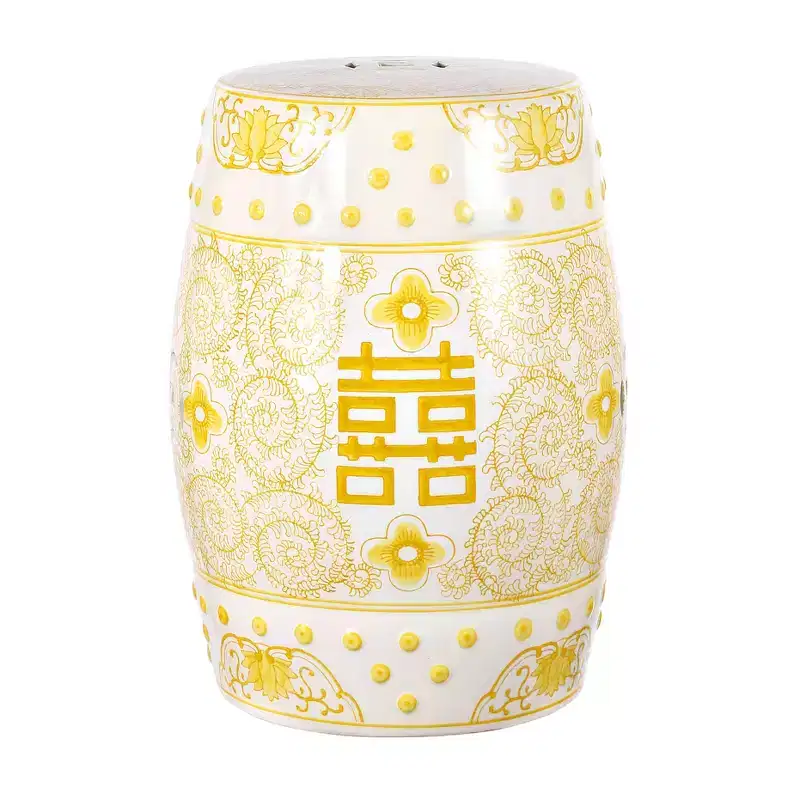 JONATHAN Y Double Happiness 18 Chinoiserie Ceramic Drum Garden Stool/Accent Table