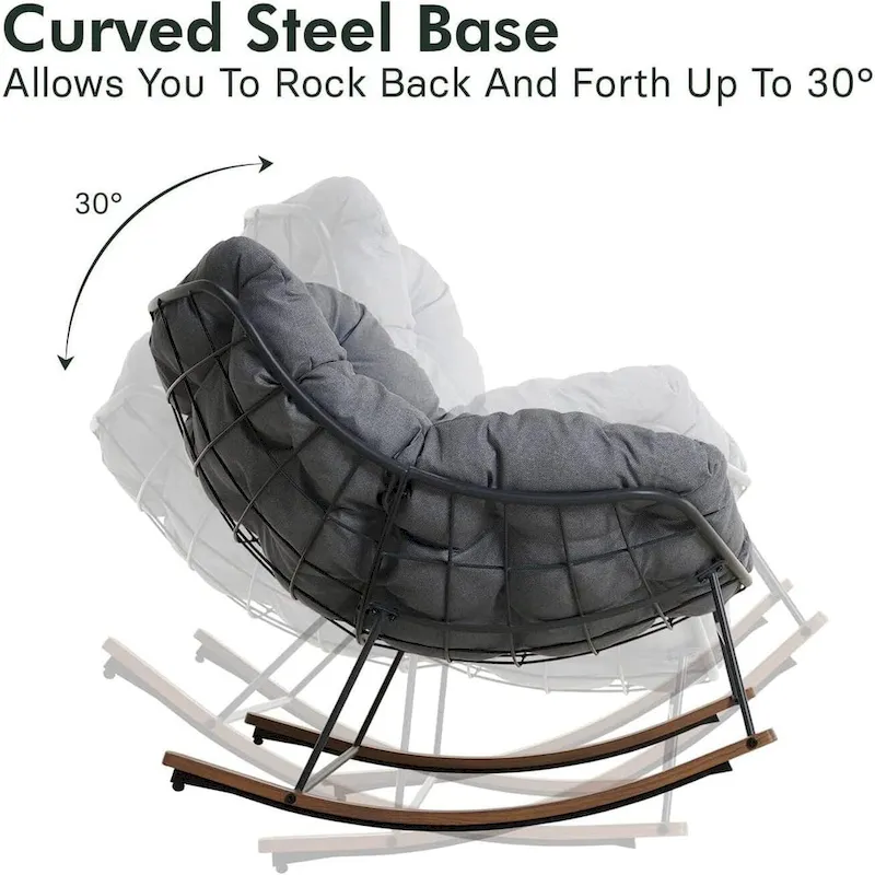 Giant Patio Rocking Chair, Indoor Outdoor Egg Freestyle Chair with Cushion Upholstered Modern Lounge Chair for, Garden, Backyard