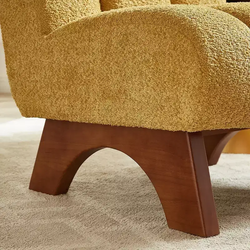 Art Leon Polar Fleece Fabric Upholstered Accent Slipper Chair with Rubber Wood Legs