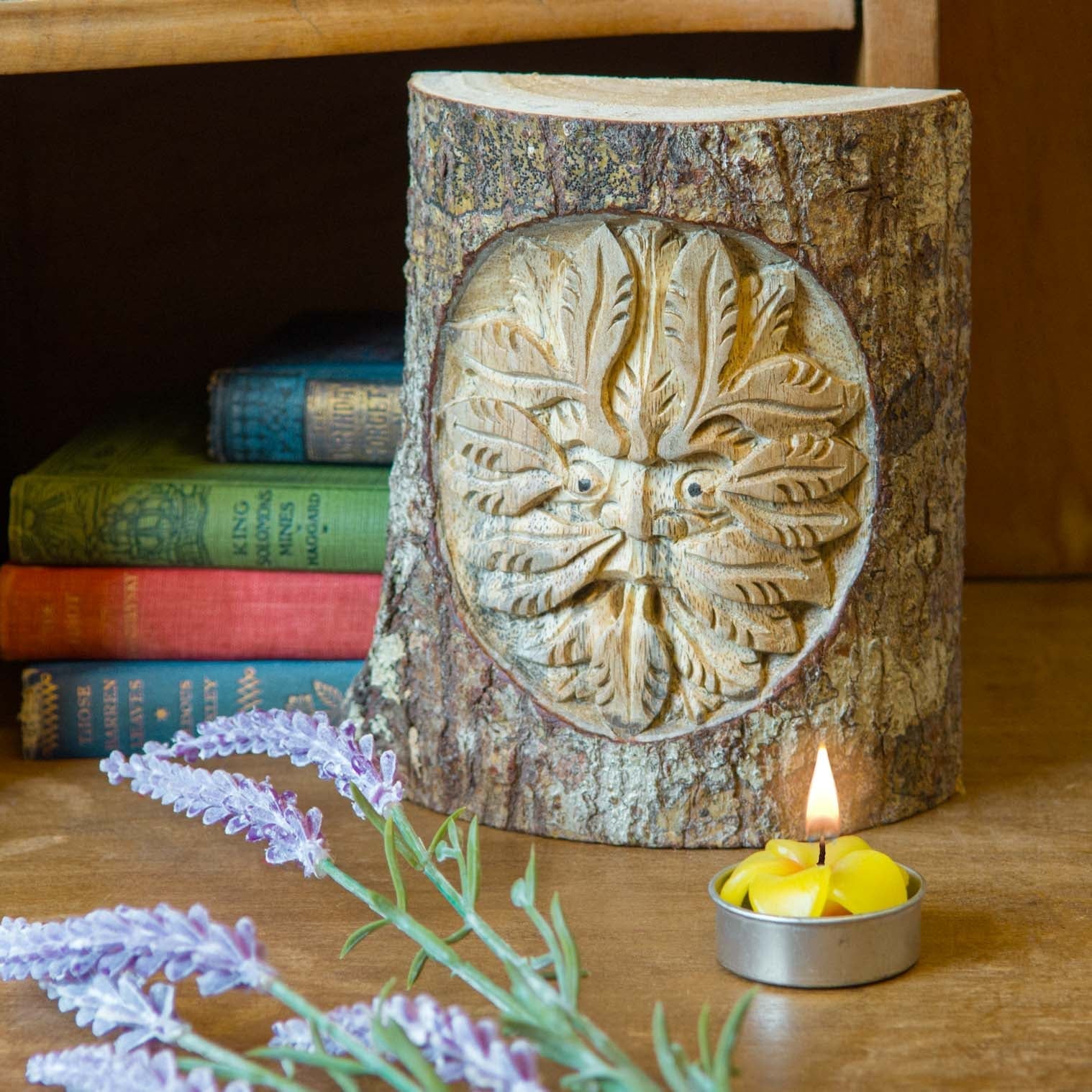 Green Man Carved Trunk Section
