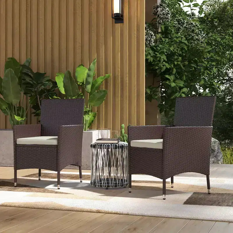 2 PCS Rattan Wicker Dining Chairs with Cushions and Anti-Slip Foot, Patio Stackable Chairs Set for Backyard, Garden, Lawn