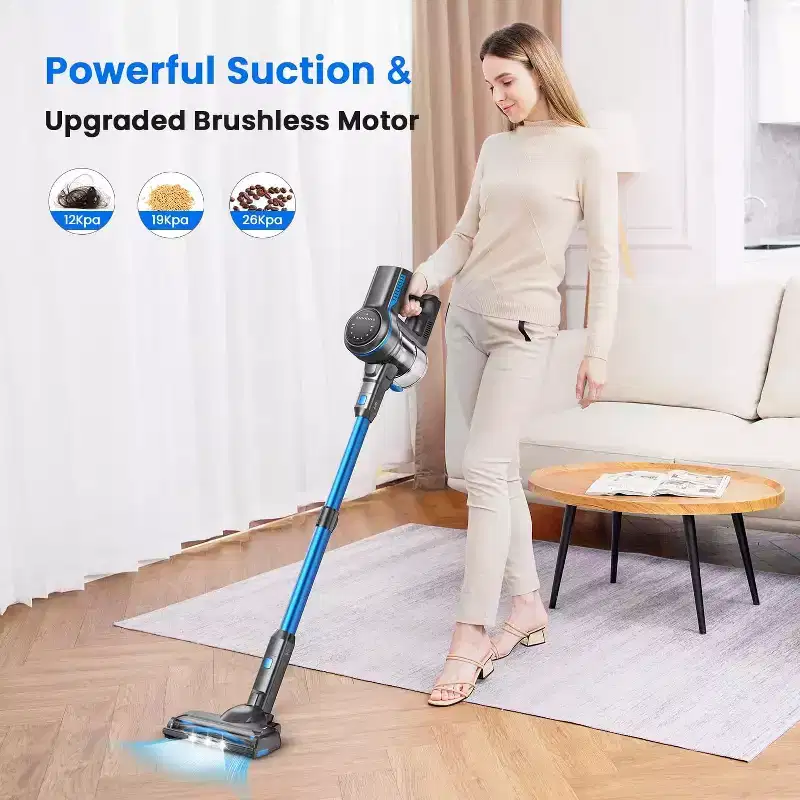 INSE S7P 26Kpa Cordless Stick Vacuum Lightweight 45 Min Runtime Rechargeable 6 in 1 Stick Vacuum Cleaner For Hard Floor Carpet Blue