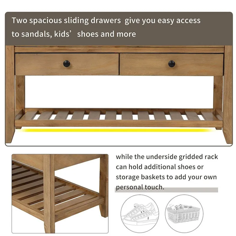 Wooden Storage Bench with Shoe Rack and Drawers