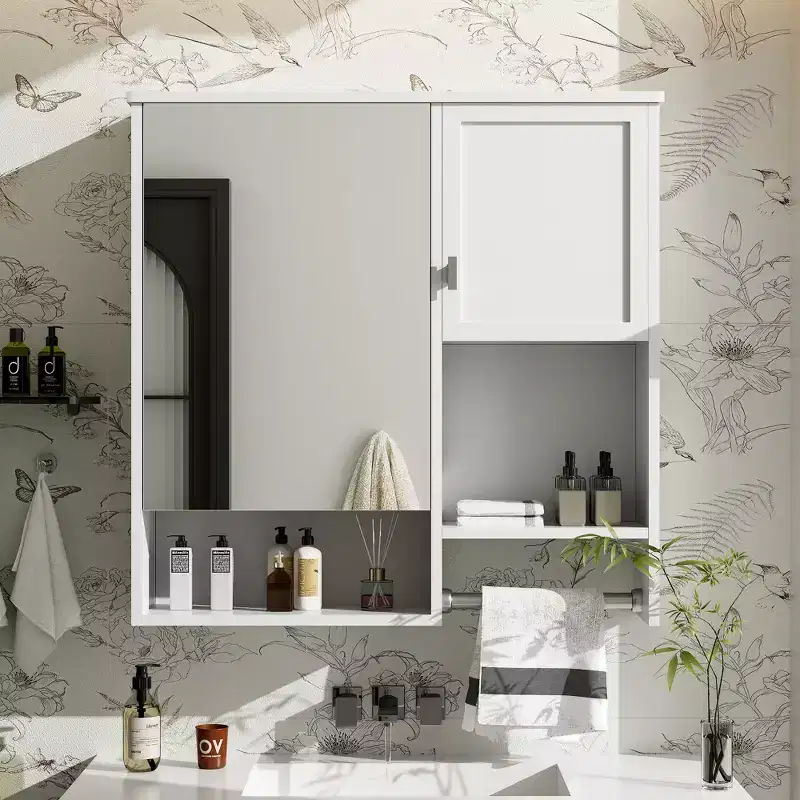 29'' x 28'' Wall Mounted Bathroom Medicine Cabinet with Mirror & Towel Bar