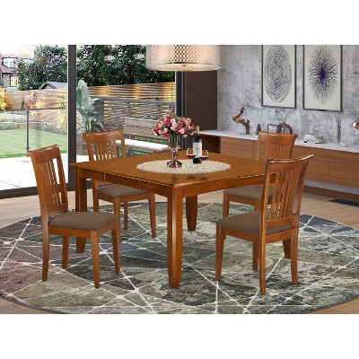 HomeStock 5-Piece Square Saddle Brown Finish Solid Wood Top Dining Table with 4 Chairs