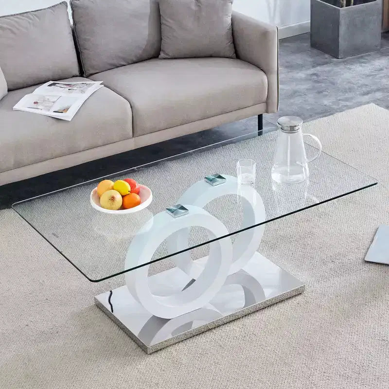 Ring-Base Glass Coffee Table with MDF Base