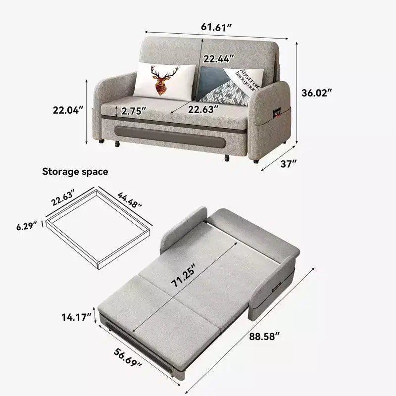 Gaoyangjiaju 37 inch to 88.58 inch Convertible Sofa Bed with Hidden Storage & Lockable Wheels