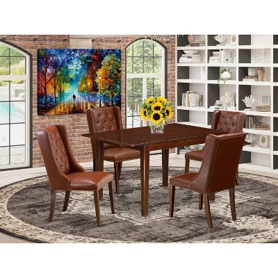 5-Piece Mahogany Finish Solid Wood Top Rectangular Button Tufted Dining Room Set (Seats-4)