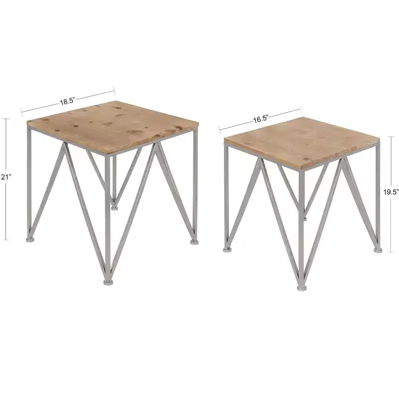 Kate and Laurel Uzma Square Metal Nesting Table, 2 Piece, Silver