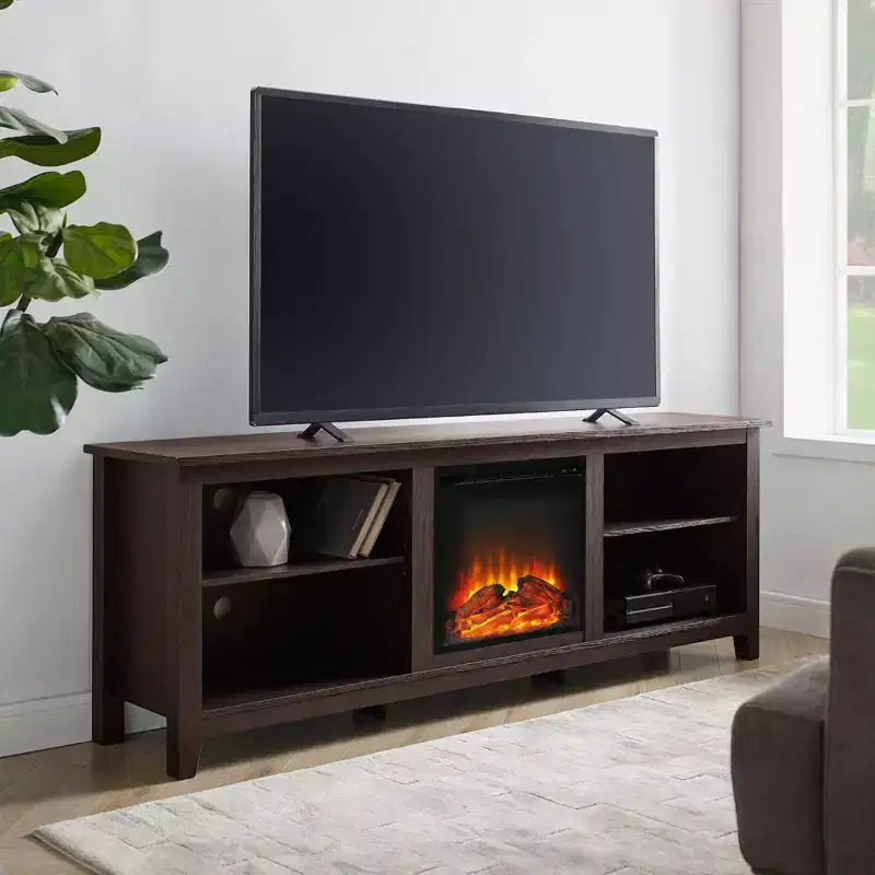 GDFStudio Colcord Modern Wood 70 Fireplace TV Stand with 2 Shelves