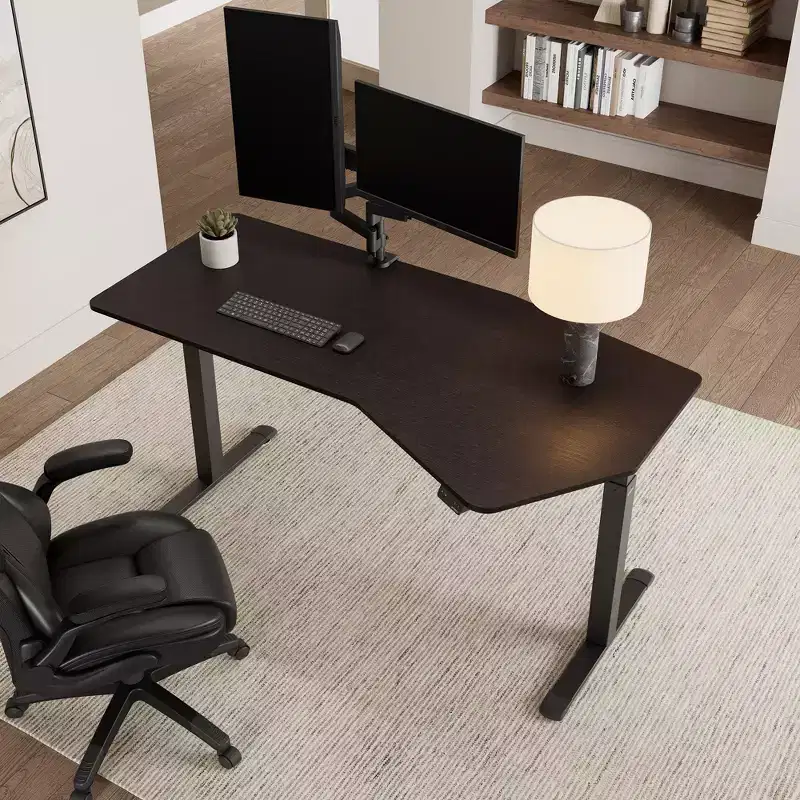 70x29 Unique Shape Office Standing Desk,Smoked Wood,37.99Dx 70'' Wx 29.53- 48.03 H