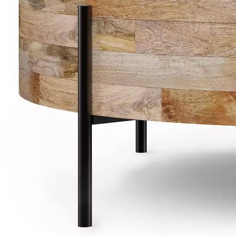 WyndenHall Farmington Drum Coffee Table Natural : Modern Industrial Style, Mango Wood & Iron, 38