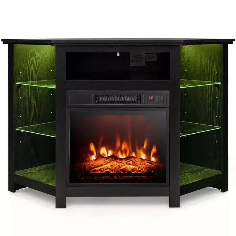 Costway Fireplace TV Stand with Led Lights & 18'' Electric Fireplace for Tvs up to 50'' Gray/Brown/Black/White