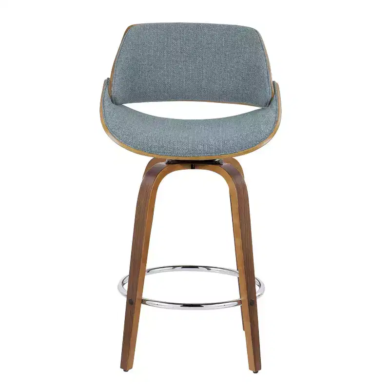LumiSource Set of 2 Fabrizzi Counter Height Barstools Walnut/Blue : Upholstered Swivel, Kitchen-Compatible