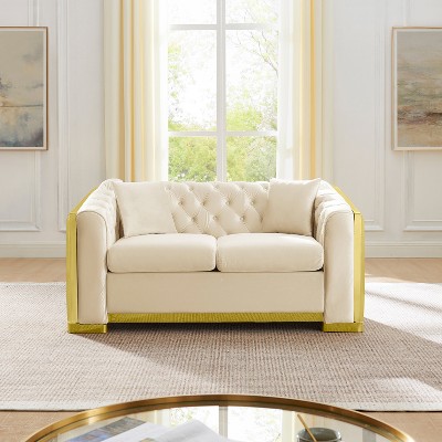 GDFStudio Tom 2 Piece Mid-Century Modern Chesterfield Velvet Upholstered 5-Seater Sofa Set with 4 Pillows