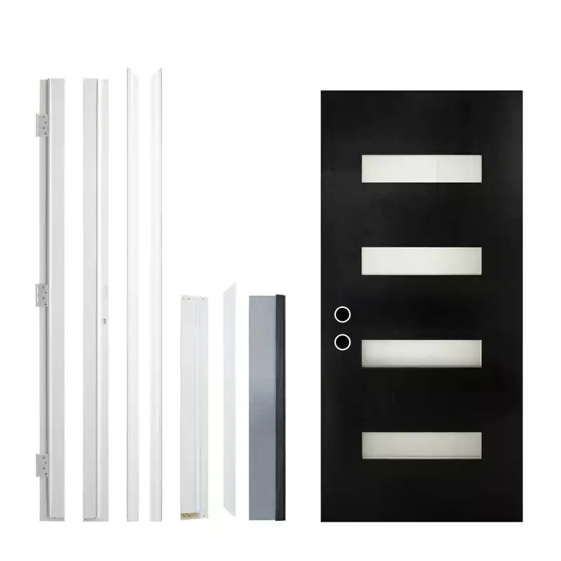 MATEERTY New Design Fiberglass Composite Door Right Hand Inswing Entrance Door Black Exterior Front Entry Doors with 4-9/16 Frame