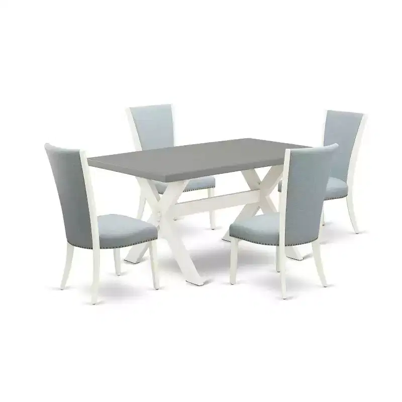 HomeStock 5-Piece Natural Oak Finish Solid Wood Top Dining Table with 4-Parson Chair