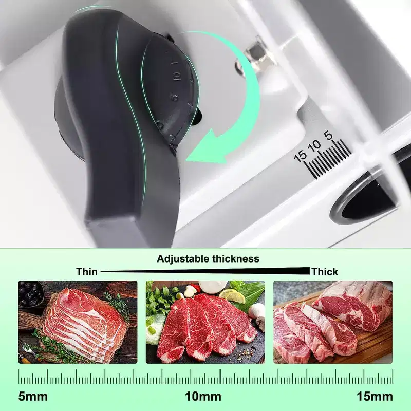 OSTBA Electric Meat Slicer, 150W, 6.7 Removable Stainless Steel Blades, Adjustable 0-15mm Thickness, Easy to Clean, for Meat, Cheese, Bread
