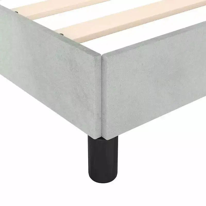 Bed Frame Light Grey Velvet, Plywood, Engineered Wood King Sturdy