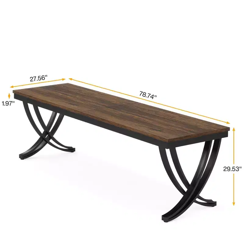 MAYEERTY 78 Rectangular Industrial Dining Table, 6-8 Seater, Heavy-Duty Metal Legs