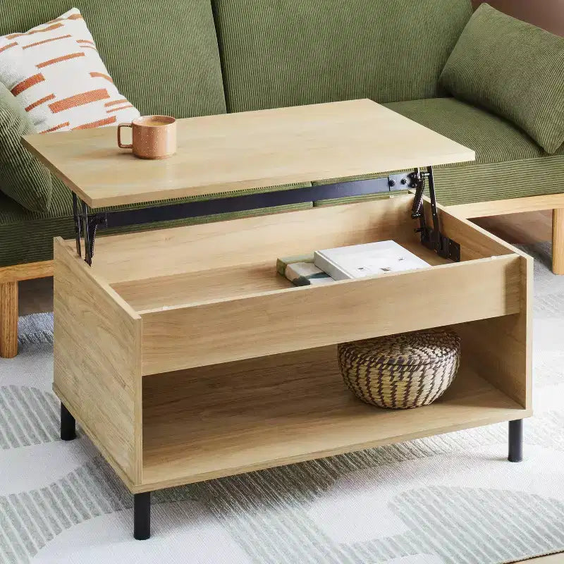 Mixed Materials Wood and Metal Lift top Coffee Table with Storage Natural Wood - Room Essentials™
