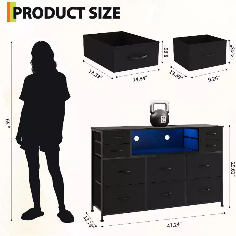 10-Drawer Fabric Dresser, Open Shelves, Modern Storage Cabinet, for Bedroom, Living Room, Hallway