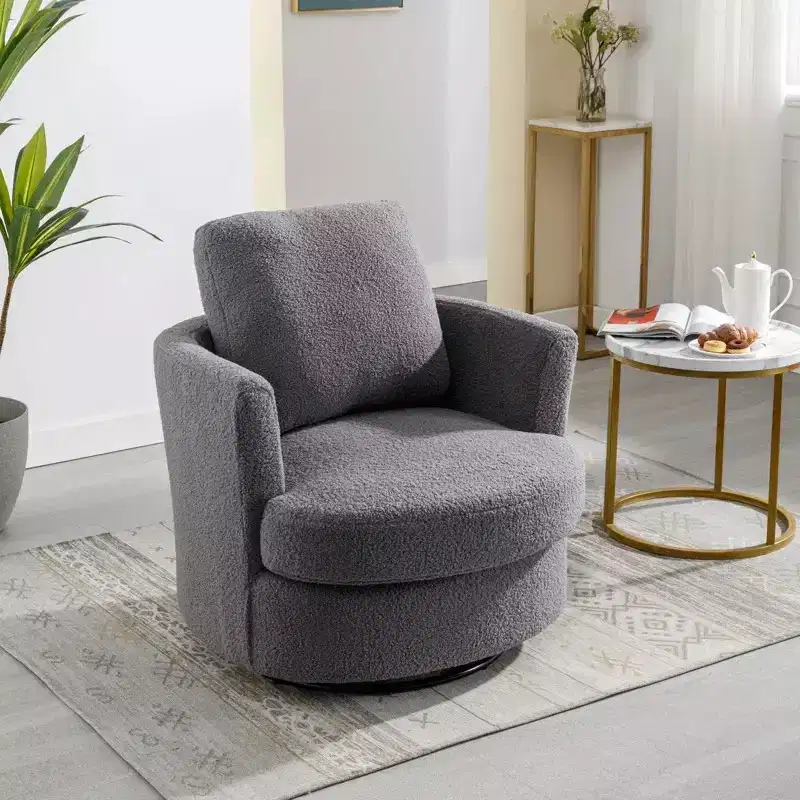GDFStudio Bertha Swivel Boucle Upholstered 32 Wood and Steel Chair