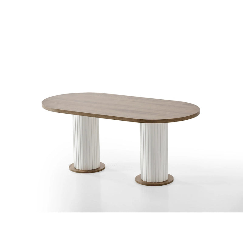 Bari 7-Piece Oval Dining Table And 6 Dining Chair With Wood Leg Set