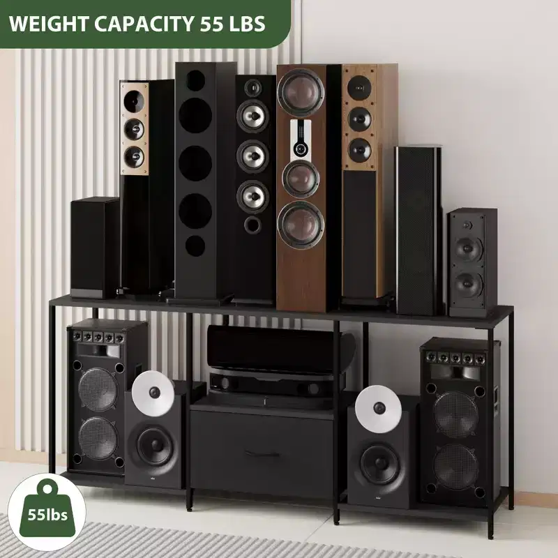 COZONY Metal and Fabric TV Stand, Modern Entertainment Center with Open Shelves & Drawer