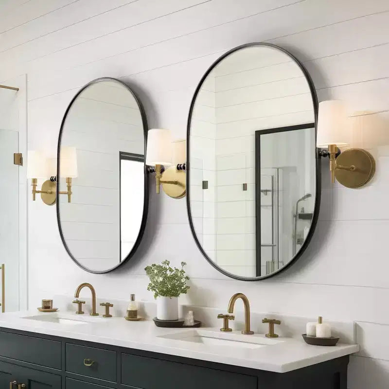 31 In.H X 24 In.W Black Iron Runway Hardware Hanging Mirror Frame Wall Mirror