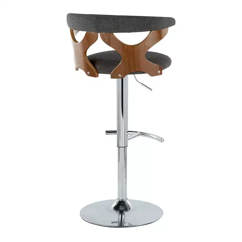 LumiSource Set of 2 Gardenia Adjustable Barstools Chrome Metal/Walnut Wood/Charcoal Fabric