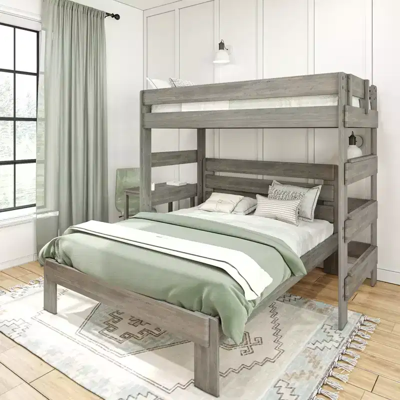 Farmhouse Twin over Queen L-Shaped Bunk Bed with Desk