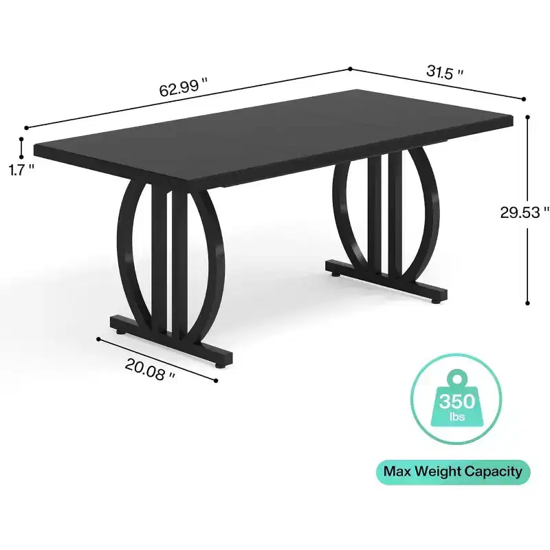 Lantine 63-Inch Computer Desk, Modern Executive Office Desk with Metal Frame for Home Office, Study Writing Table, Light Black