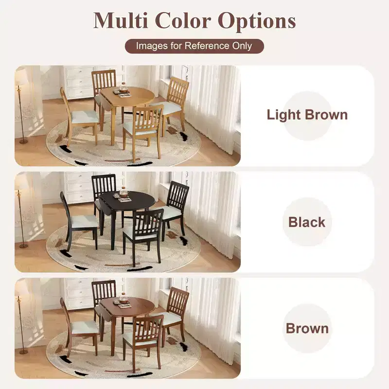GDFStudio Turner 5-Piece Round Dining Table Set with 1 Folding Wood Dining Table and 4 Upholstered Chairs