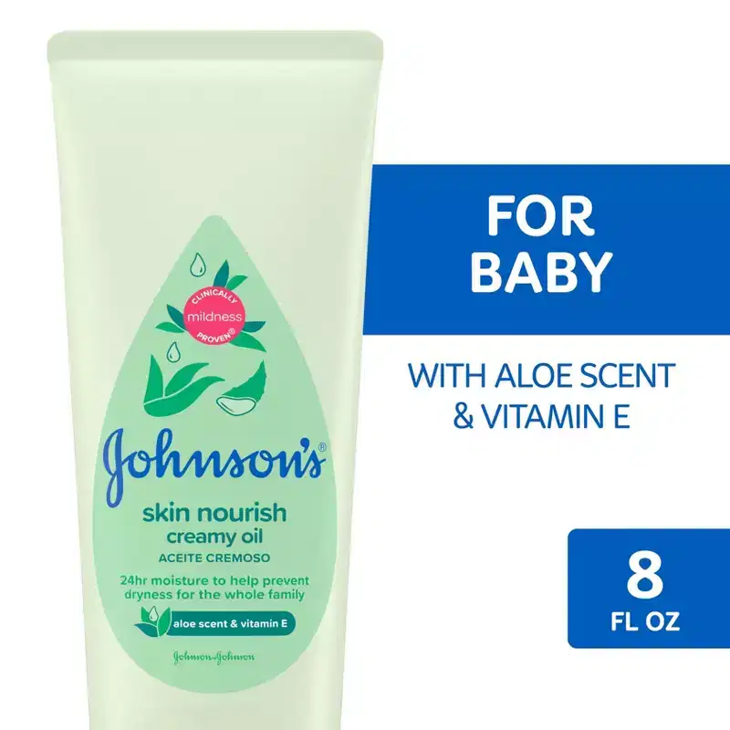 Johnson's Baby Creamy Body Oil with Aloe & Vitamin E for Delicate Skin, Hypoallergenic - 8 fl oz