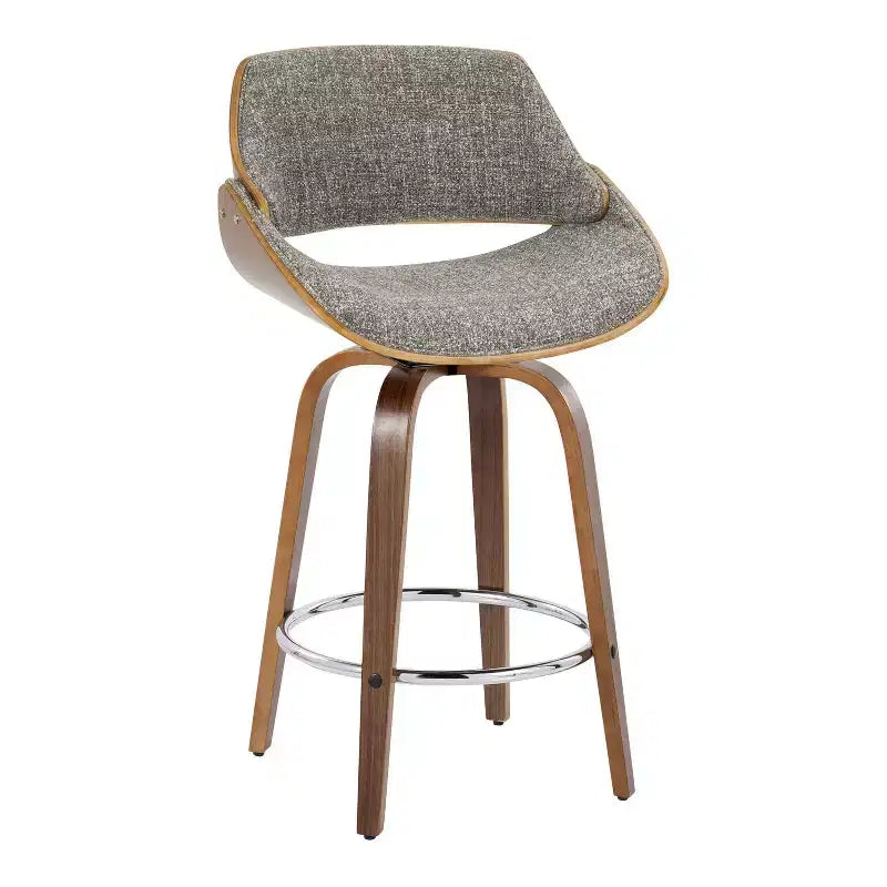 Set of 2 Fabrizzi Counter Height Barstools Walnut/Chrome/Gray: Swivel, Upholstered, Wood Frame - LumiSource