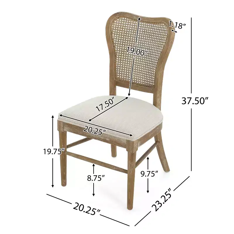 GDFStudio Wreecy Upholstered Rattan Back Rubber Wood Frame Dining Chair with Footrest, Light Brown