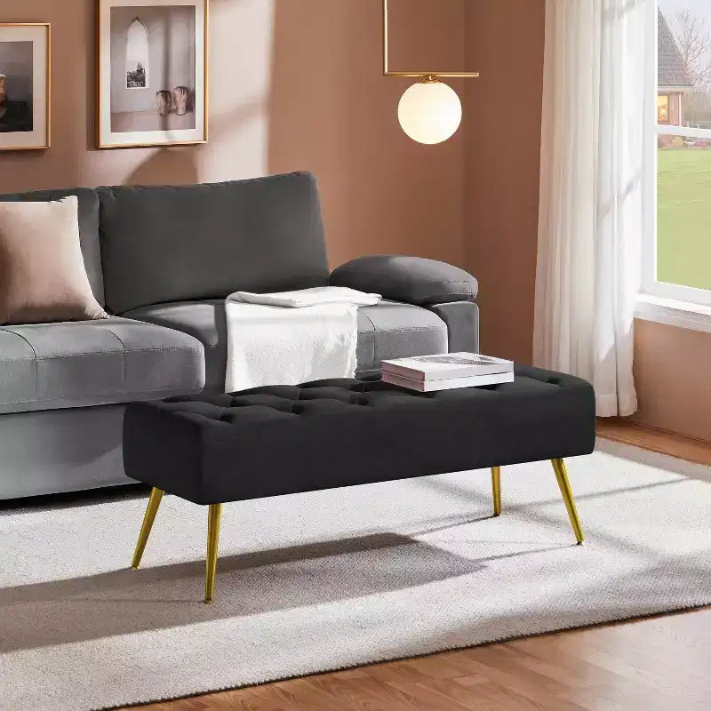 Modern Upholstered Button-Tufted Ottoman Footstool Bench for Bedroom