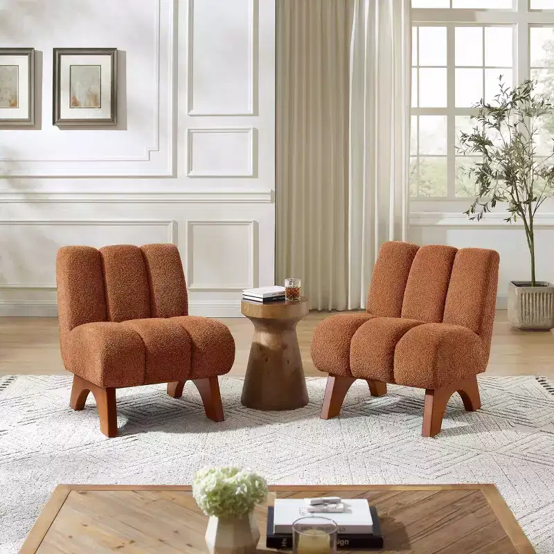 Art Leon Polar Fleece Fabric Upholstered Accent Slipper Chair with Rubber Wood Legs