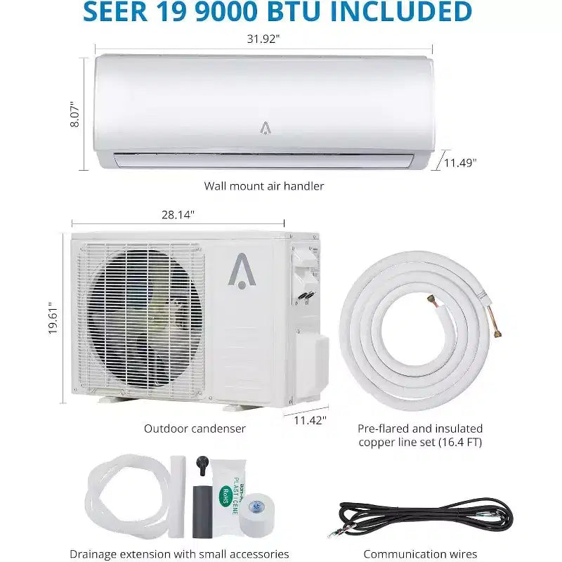 Acekool 12,000 BTU Mini Split AC & Heat Pump, 21 SEER2 Inverter, WiFi, Ductless System with Install Kit for Rooms up to 750 Sq Ft, 230V