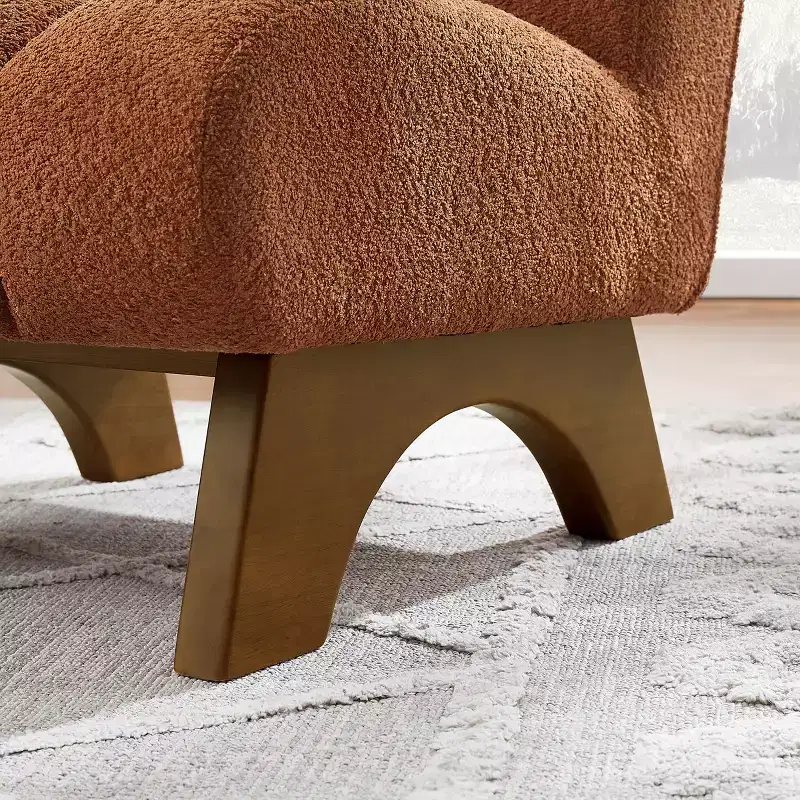 Art Leon Polar Fleece Fabric Upholstered Accent Slipper Chair with Rubber Wood Legs