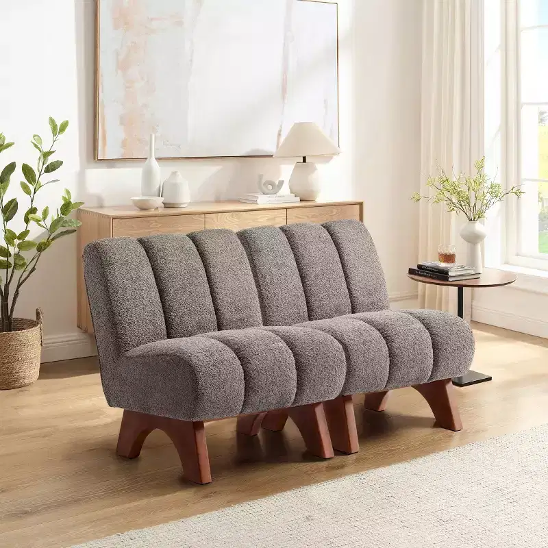 Art Leon Polar Fleece Fabric Upholstered Accent Slipper Chair with Rubber Wood Legs