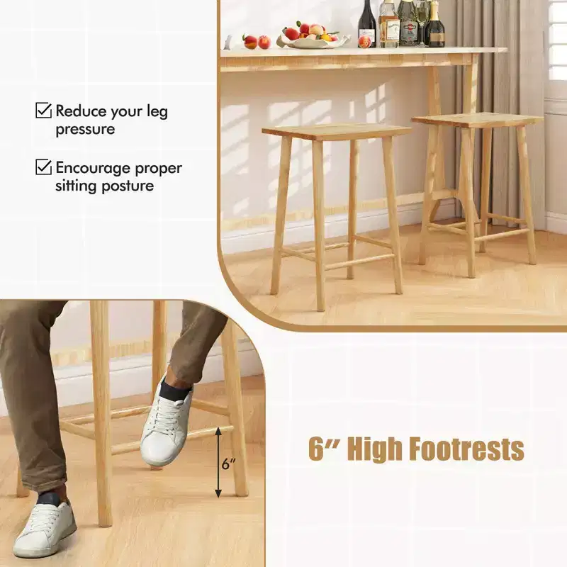 Costway 25.5 Counter Height Stool Set of 2/4 with Footrest & Solid Wood Frame Natural