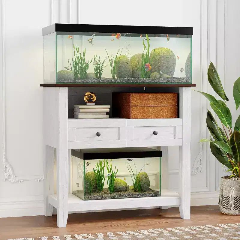 37'' Double-Layer Aquarium Stand, 650 lbs Support with Power Strip & Drawers for Living Room