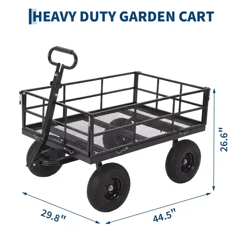 Heavy Duty Steel Garden Cart, Garden Wagon with 13 Inch Tires, 180 Rotating Handle, ATV & Tractor Compatible