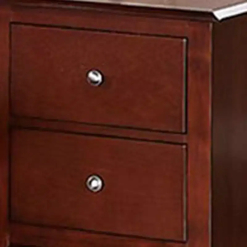 25 Inches 2 Drawer Wooden Nightstand with Metal Pulls, Brown