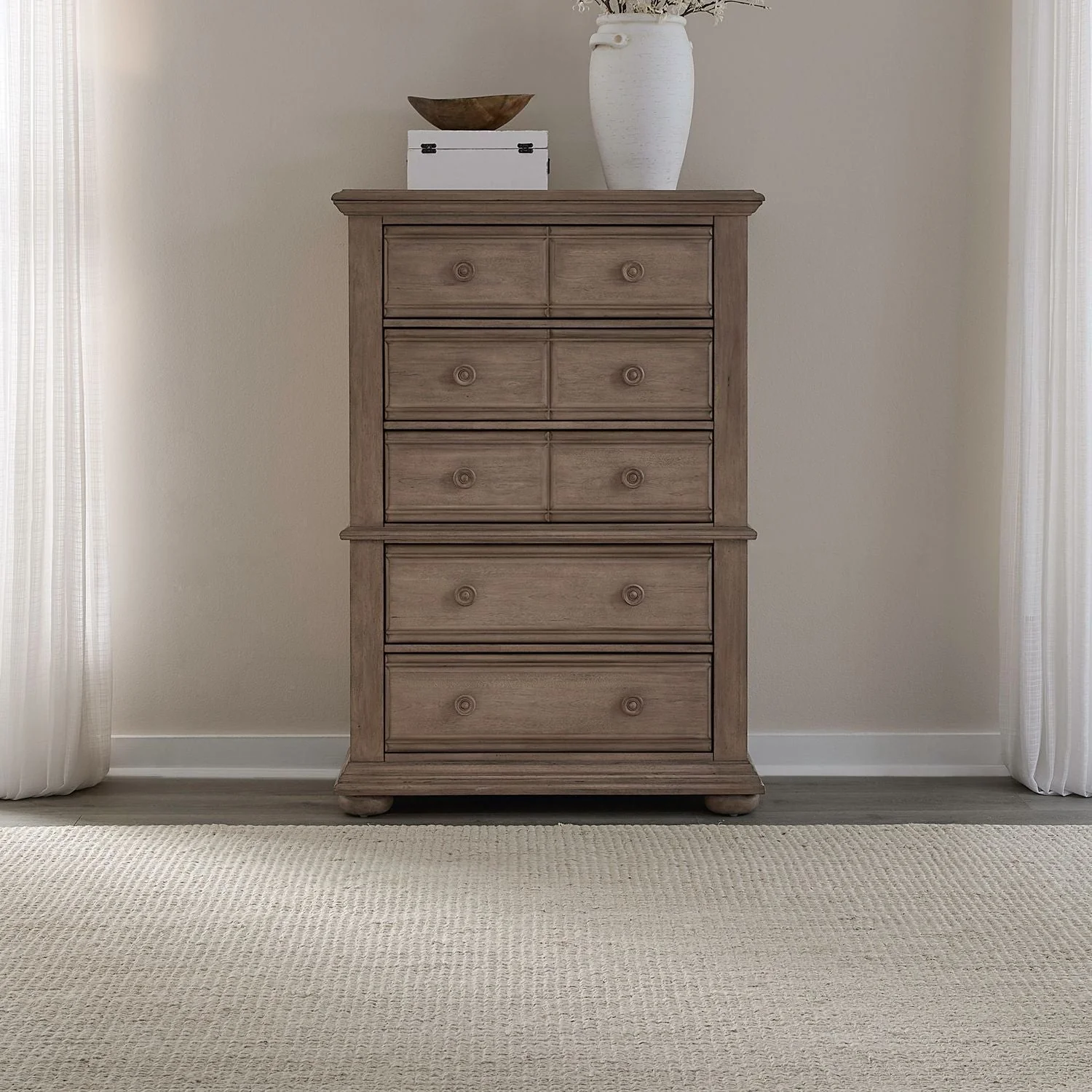 5 Drawer Chest — Crafted of pine solids with painted MDF